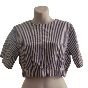 BLUE & WHITE STRIPED CROP DRESS TEE